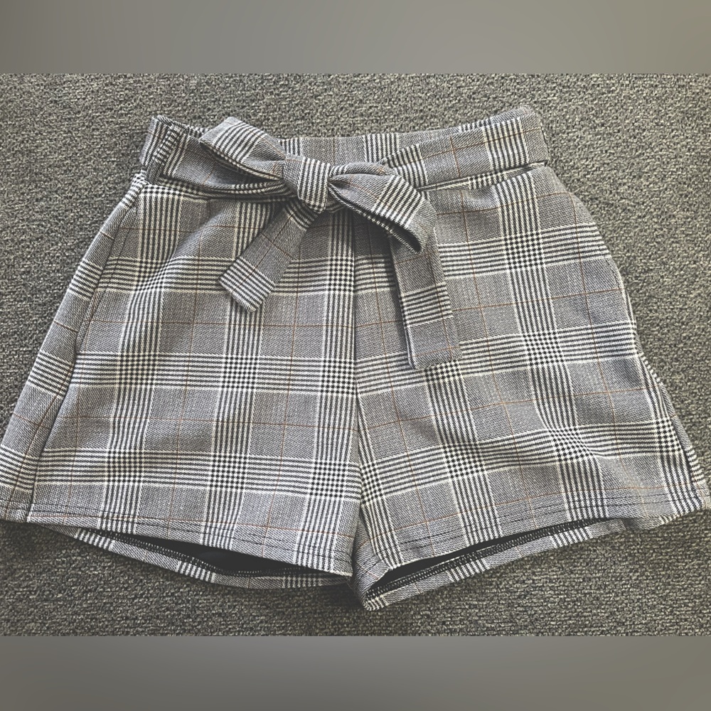 Plaid Dress Shorts with Elastic Tie Belt